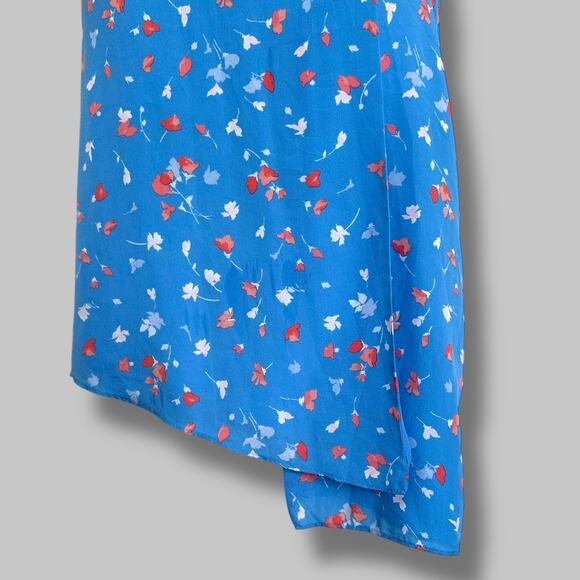 Joie Blue Floral Wrap Dress Size XS Long Sleeve V-Neck Midi Dress Asymmetric Hem - Picture 7 of 11